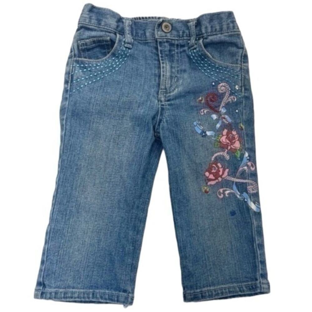 Floral Embroidered Denim Capri Jeans Girls 2T Paris Blues Cropped Pants